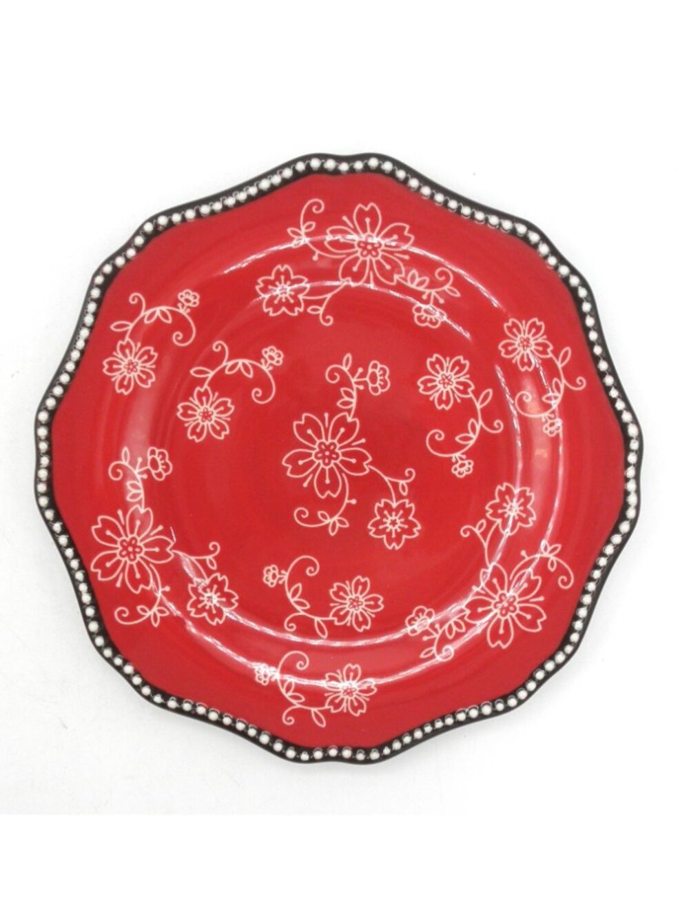 Kunaboo Red 8-7/8 Inch Salad plates Set of 4 Sakura Cherry Floral Lace Design - Picture 3 of 7
